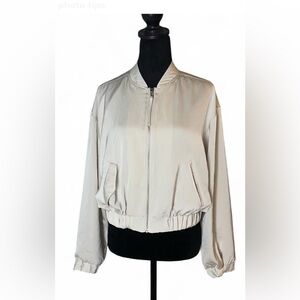 Chapter Cream Bomber Jacket Lightweight Ribbed Collar